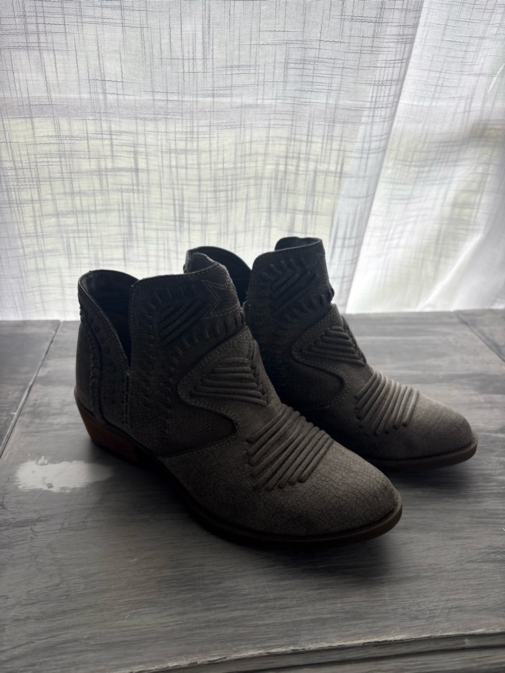 Not Rated Grey Suede Embroidered Ankle Booties